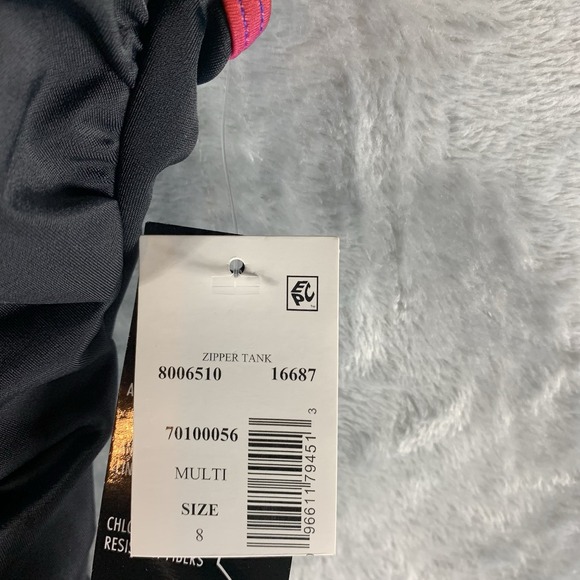 Swim Solutions Sport Womens Swimsuit 8 One Piece Black Rainbow Trip Zip Up Front - Picture 4 of 7